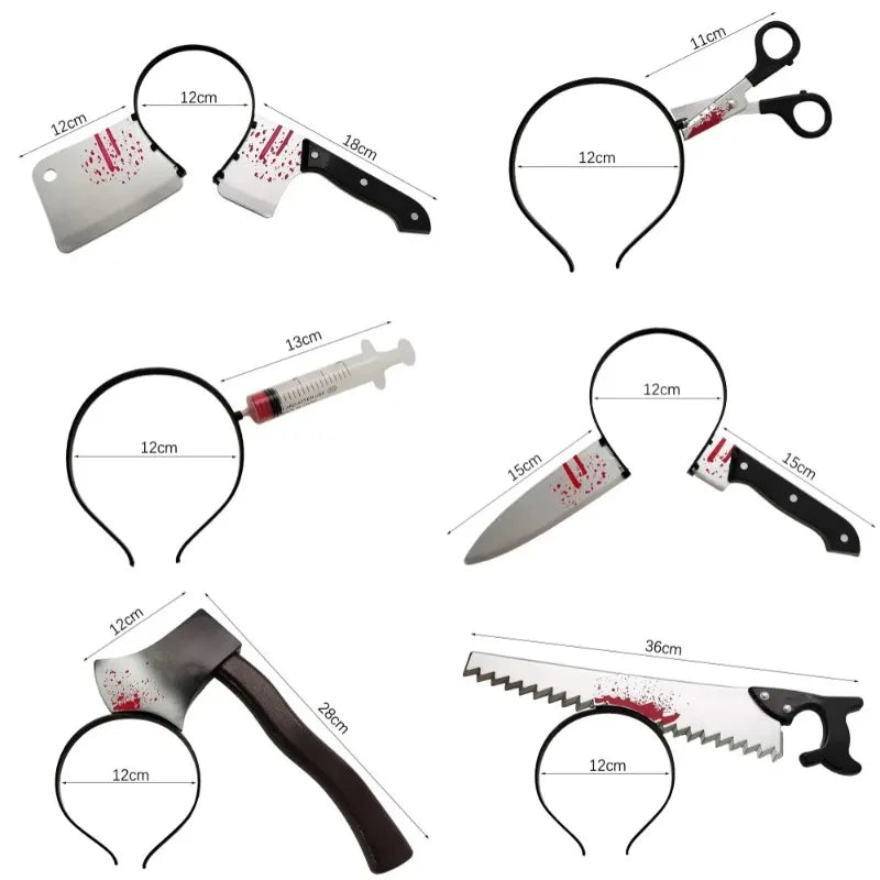 Halloween Decor Accessories Hair Hoop Horror Blood Fake Ax Saws Knife Gothic Headband Halloween Party Masquerade Cosplay Prop