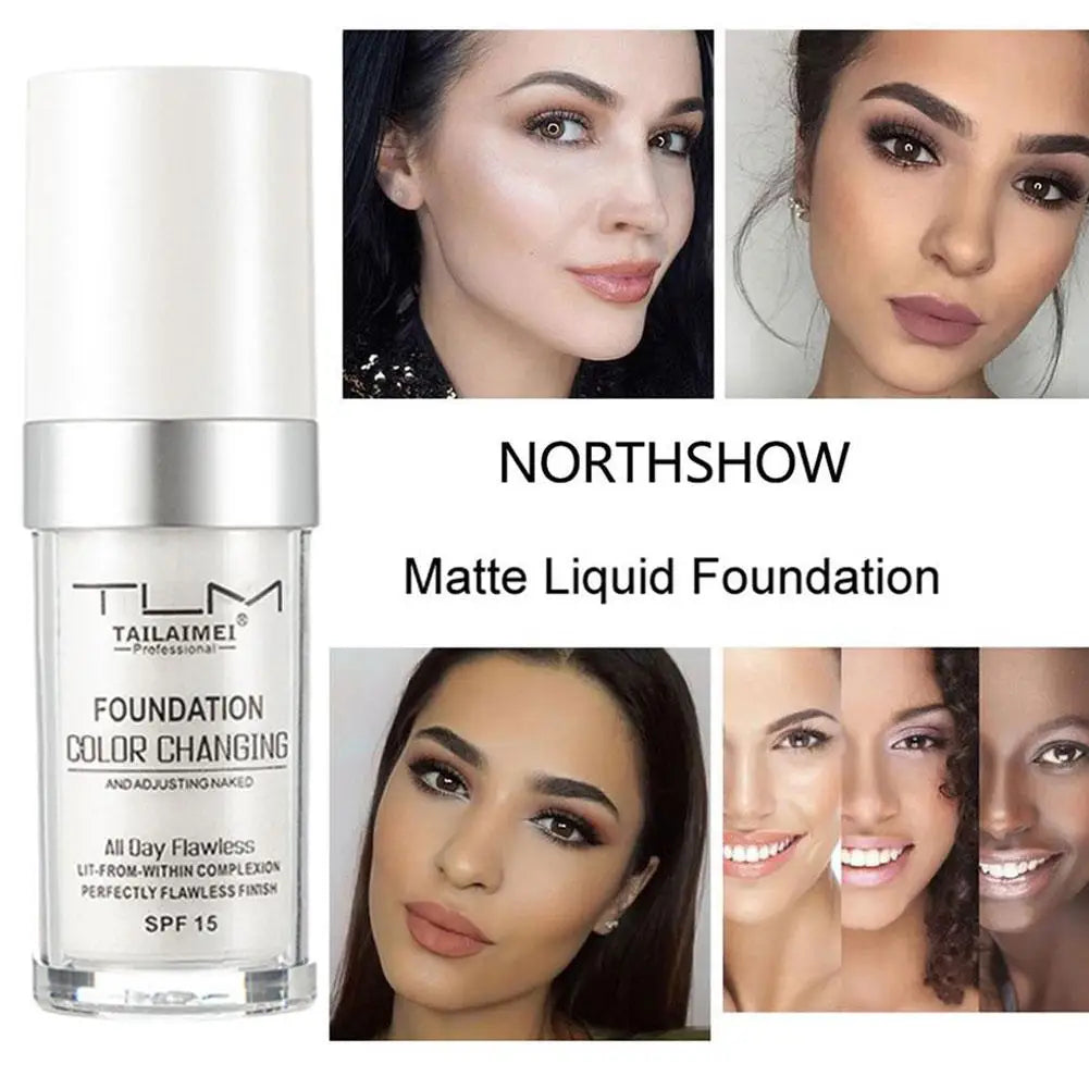 Base de maquillaje líquida que cambia de color, oculta arrugas y líneas, base de maquillaje BB Cream con FPS 15, corrector, prebase hidratante para todo tipo de piel.