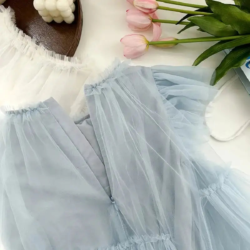 Fashion Baby Girl Princess Tutu Long Dress Fly Sleeve Infant Toddler Mesh Tulle Vestido Party Pageant Birthday Ball Gown 1-12Y - Lootquake