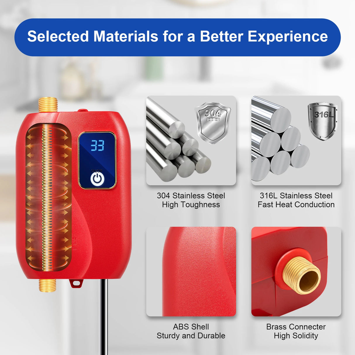 Chauffe-eau électrique instantané sans réservoir, 3,0 kW, 110 V, portable, pour la cuisine