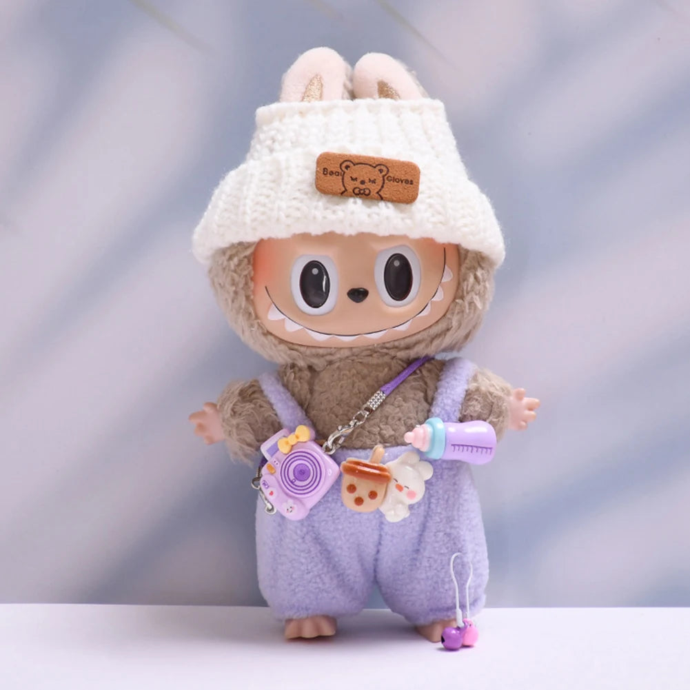 Pour poupées Labubu de 15 à 17 cm, vêtements, tenue, bouteille, salopette, chapeau, accessoires, décoration mignonne (sans poupée)