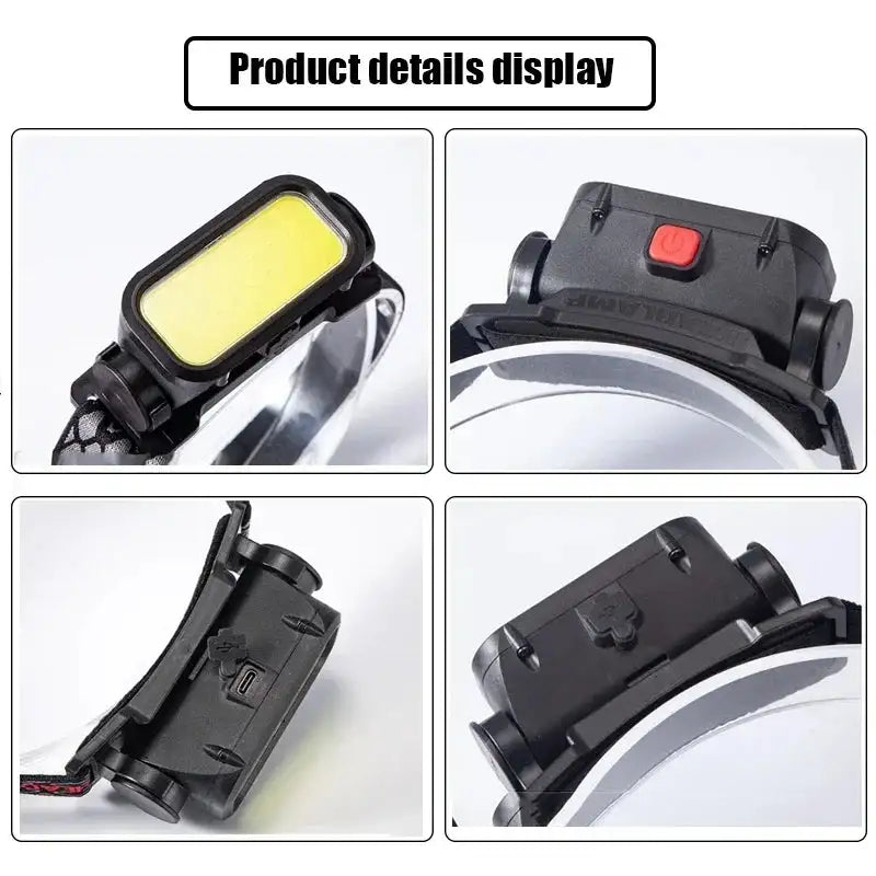COB Headlight Portable Headlamp With Built-in 18650 Battery Flashlight USB Rechargeable Outdoor Camping Fishing Climbing Lantern - Lootquake
