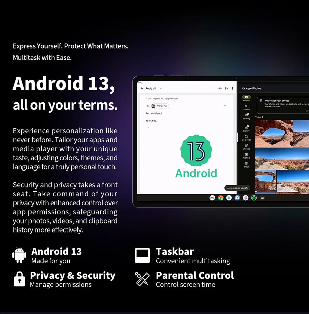 Écran extra large, tablette TECLAST T60, 12'' 2K FHD 2000x1200, Android 13, (8GB + 8GB) 16GB RAM, ROM 256GB, 8000mAh, charge rapide UNISOC T616 8 cœurs 4G VoLTE Wifi 13MP + 5MP