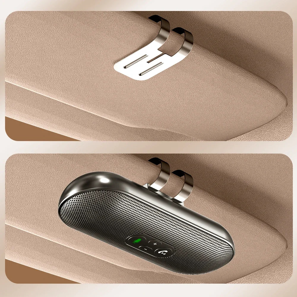 Altavoz Bluetooth 5.4, kit manos libres para coche, clip para visera, receptor de audio inalámbrico, altavoz, reproductor de música a todo volumen, micrófono dual