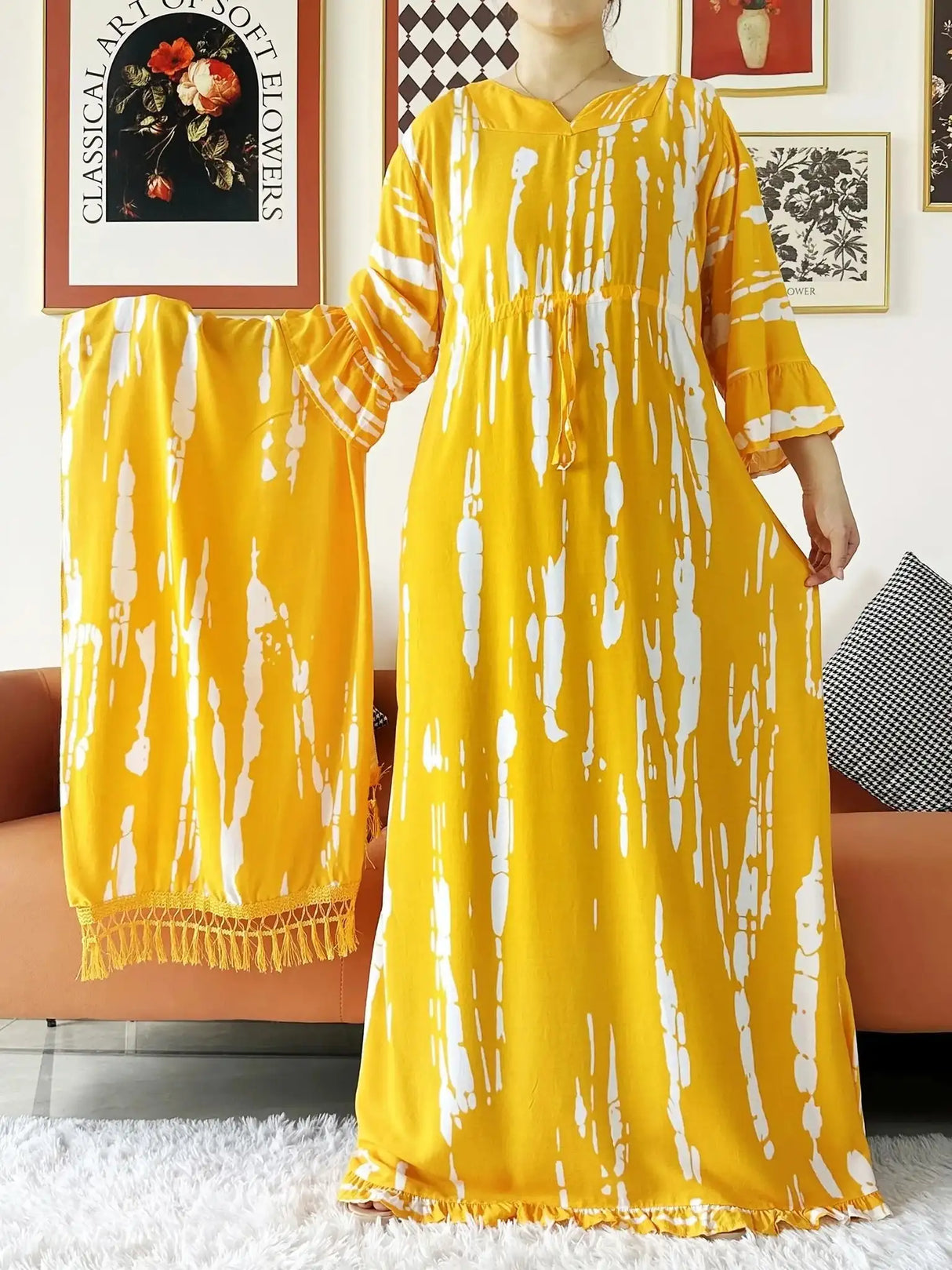 New Style African Dashiki Print Long Sleeve Loose Cotton Elegant Women Abaya Long Dress Summer Maxi Casual Dresses Vestidos