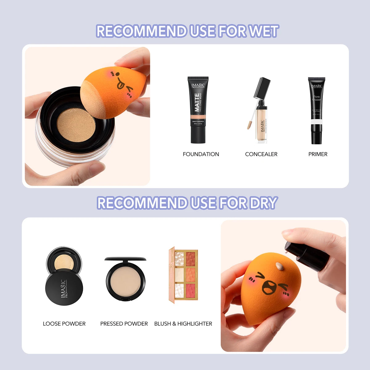 IMAGIC 10Pcs/Kit Makeup Sponge Set Soft Colorful Cosmetic Puff Powder Foundation Beauty Tool Wholesale Women Beauty Makeup Tool