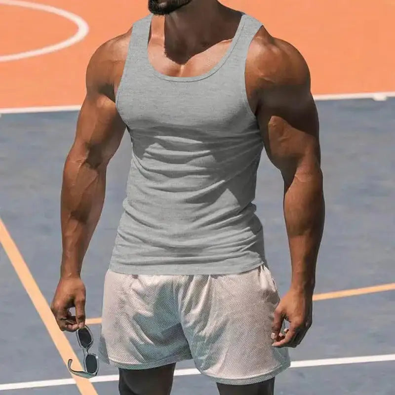 American Vest, Summer Europe And The United States Men Stretch Sports Gym Training, Tight Hurdle Sleeveless Top Solid Color Vest - Lootquake