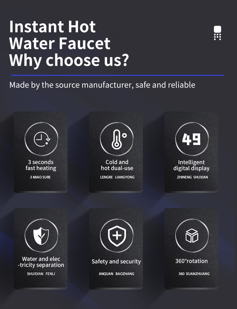 Chauffe-eau électrique de cuisine 3000 W 220 V, robinet instantané en acier inoxydable pour eau chaude et froide