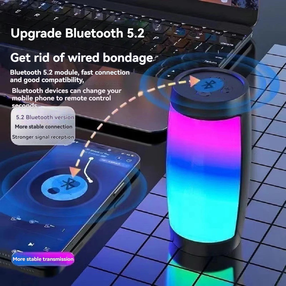 Altavoz Bluetooth inalámbrico portátil con luz LED RGB de 1500 mAh, subwoofer estéreo para exteriores, altavoz doméstico de alto volumen, impactante.