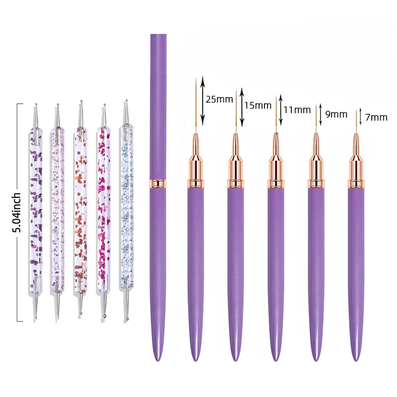 Juego de pinceles para delineador de uñas de 7/9/11/15/25 mm, kit de 5 pinceles para uñas de gel UV, para pintar líneas francesas, dibujar flores, herramientas de manicura