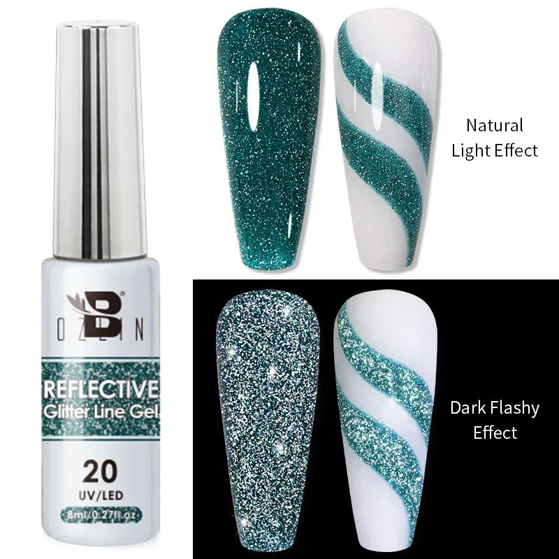 Esmalte de uñas en gel semipermanente, efecto espejo metálico, cromado, superbrillante, francés, UV LED, 5 ml, dorado y plateado.