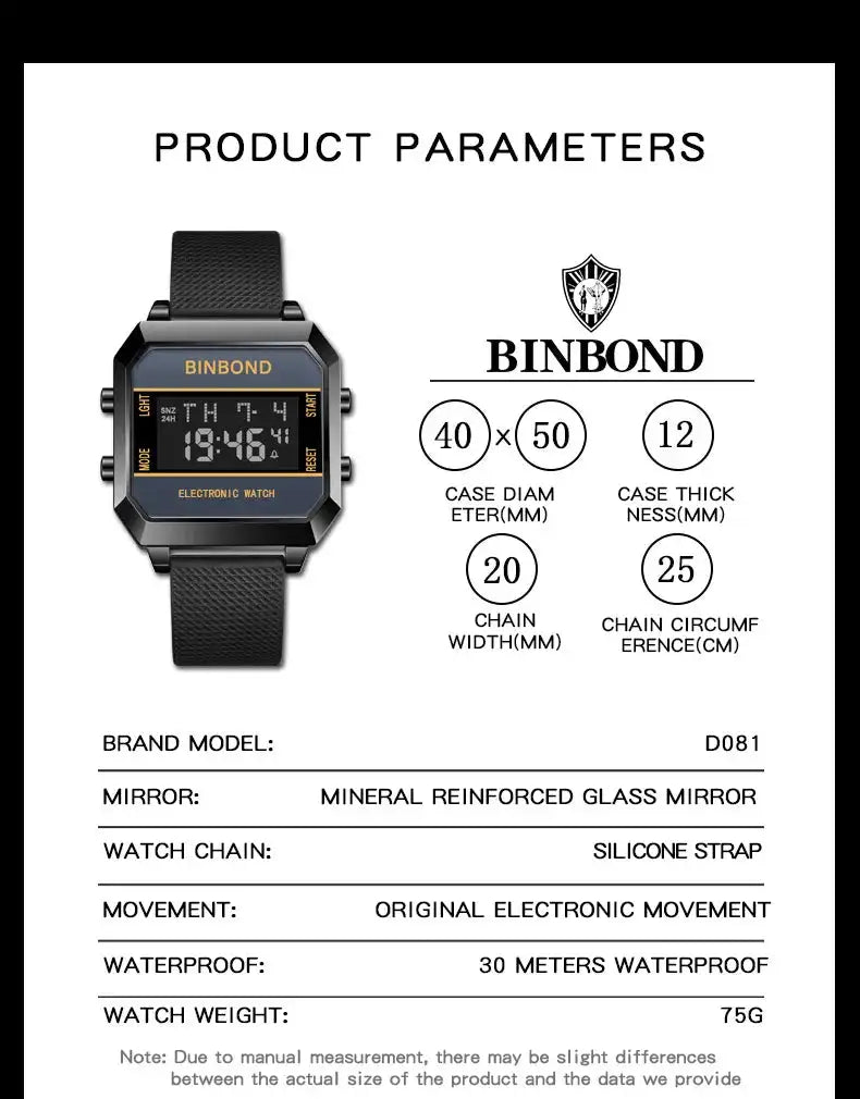 Men's Watch Business Sports Multifunctional Alarm Clock Waterproof Silicone Strap Male Student Fashion Electronic Wristwatches - Lootquake