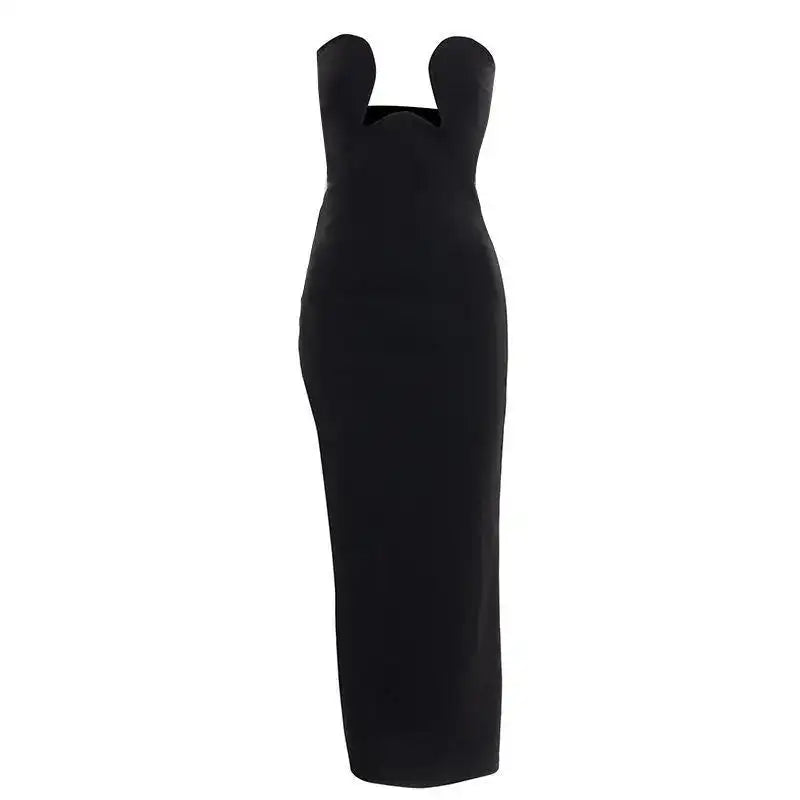 Women's Evening Dress Design Strapless Hollow Out Backless High Waist Side Slit Bodycon Sexy Women Party Club Long Dress - Lootquake