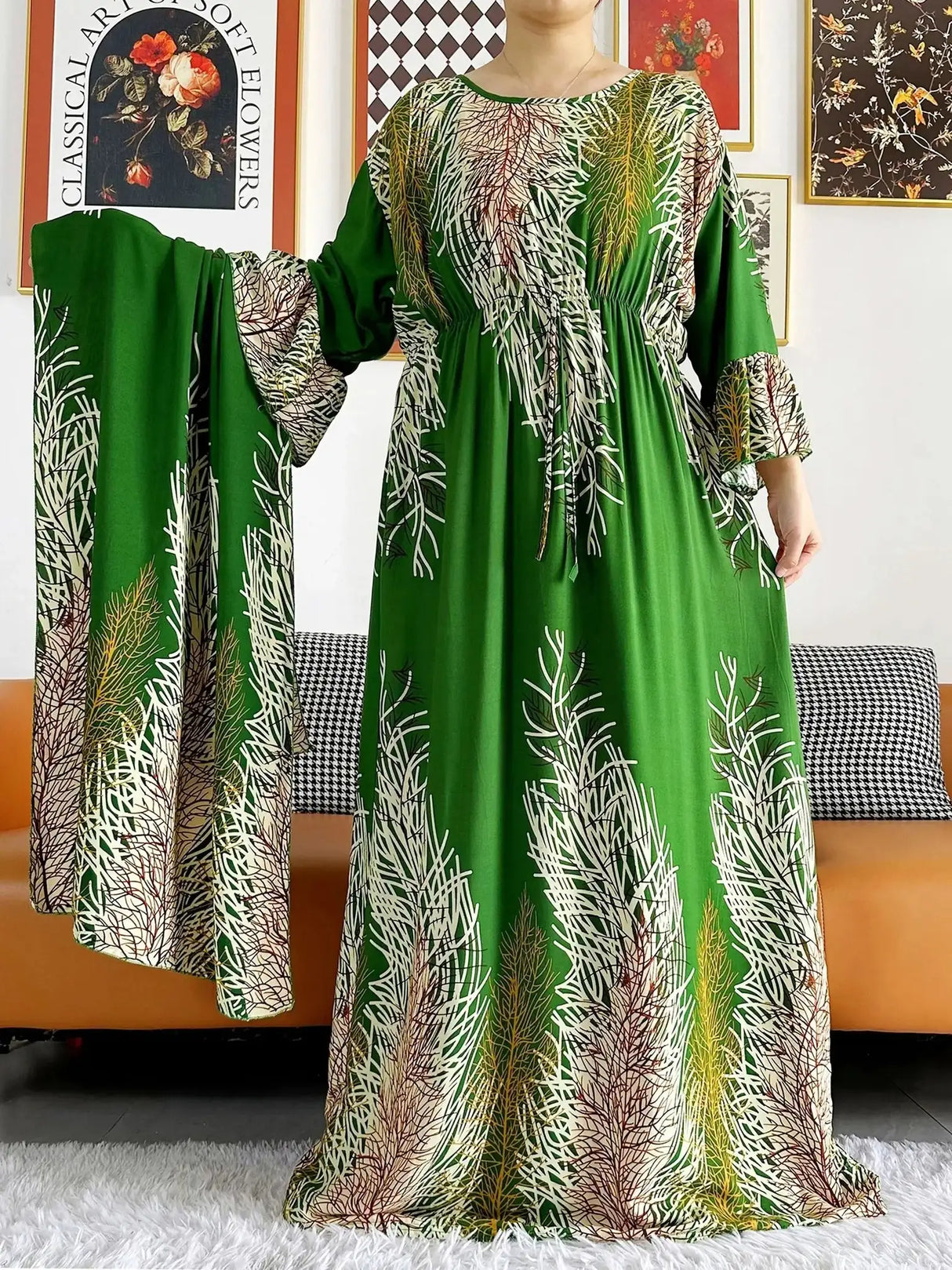 New Style African Dashiki Print Long Sleeve Loose Cotton Elegant Women Abaya Long Dress Summer Maxi Casual Dresses Vestidos