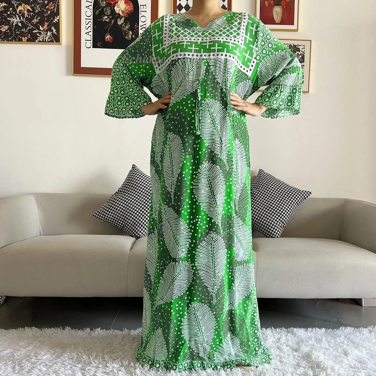 New Style African Dashiki Print Long Sleeve Loose Cotton Elegant Women Abaya Long Dress Summer Maxi Casual Dresses Vestidos - Lootquake
