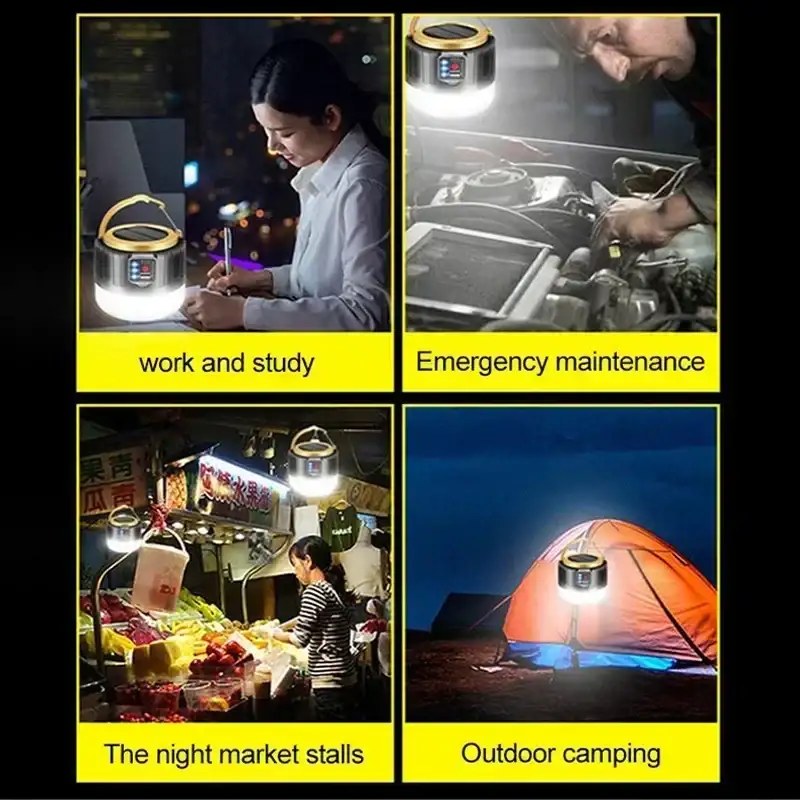 Powerful Solar LED Camping Lamp Waterproof Portable Lanterns Emergency Lights For BBQ Hiking USB Rechargeable Tent Lanterns - Lootquake