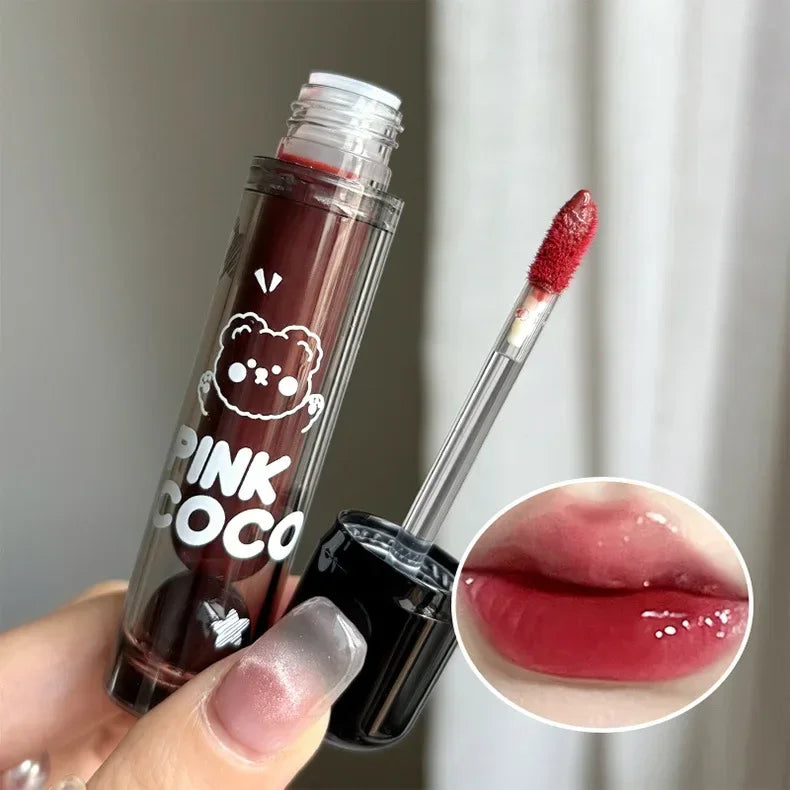 Lápiz labial líquido rojo oscuro con efecto espejo, color marrón rojizo, hidratante ligero, antiadherente, con alta pigmentación, maquillaje cosmético para labios.