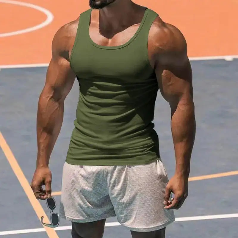 American Vest, Summer Europe And The United States Men Stretch Sports Gym Training, Tight Hurdle Sleeveless Top Solid Color Vest - Lootquake