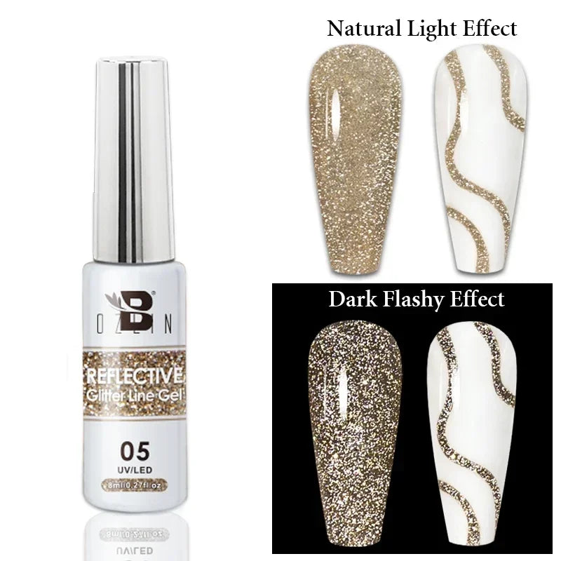 Esmalte de uñas en gel semipermanente, efecto espejo metálico, cromado, superbrillante, francés, UV LED, 5 ml, dorado y plateado.