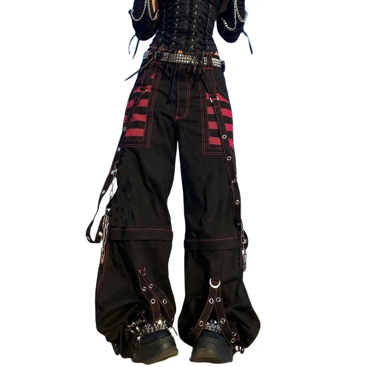 Gothic Women Punk Cargo Pants Wide Straight Leg Pants Grunge Hippie Baggy Trousers Y2k Academic Dark Clothes Streetwear - Lootquake