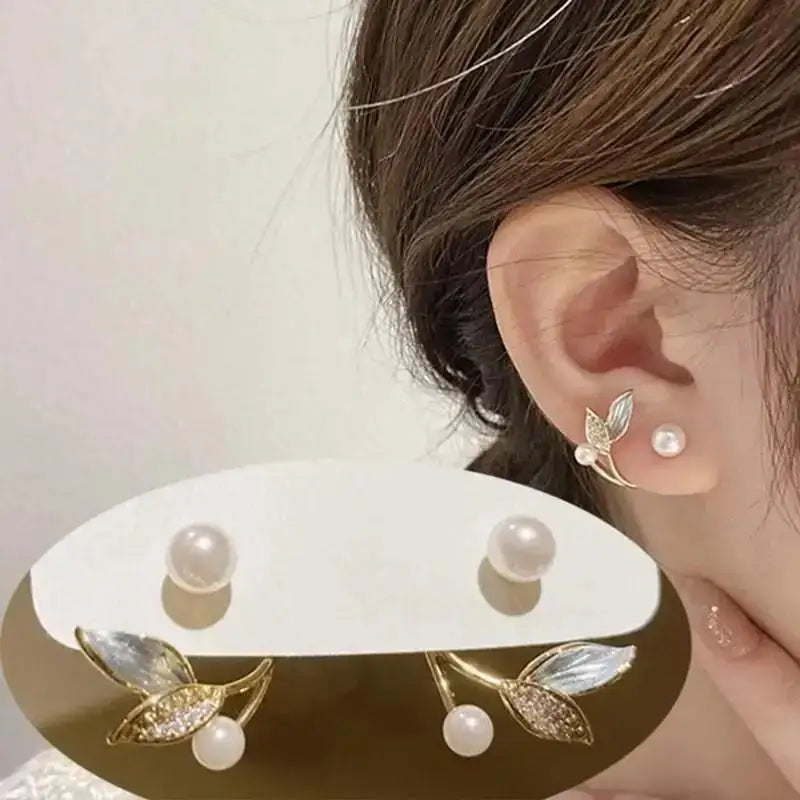 925 Silver Needle Korean Fashion Camellia Flower Earrings For Women Jewelry 2025 Trending Women's Black White Stud Earrings Gift - Lootquake