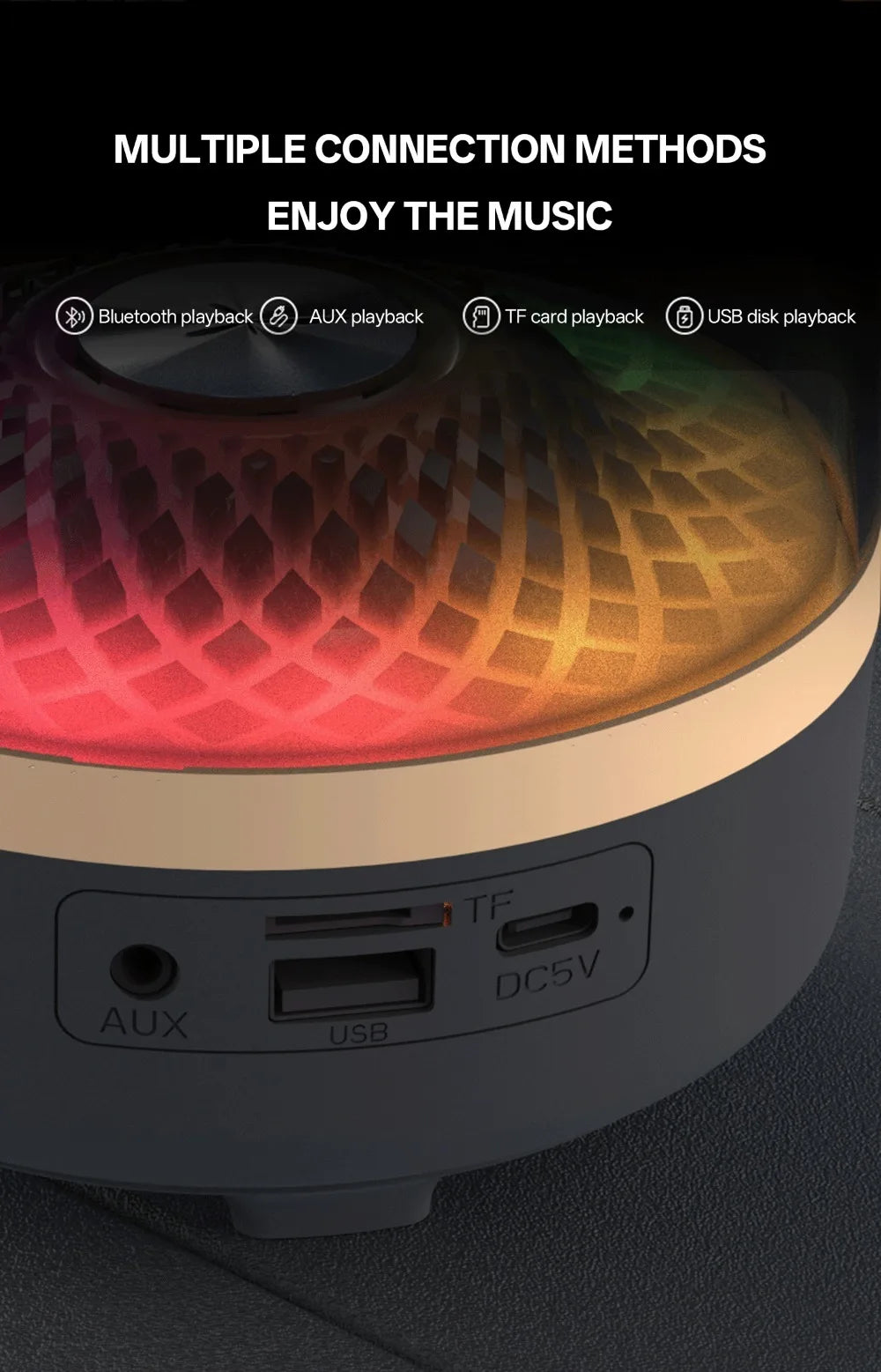 Altavoces portátiles Bluetooth 5.3 con lámpara de respiración, subwoofer de audio Hi-Fi 3D, altavoz para exteriores, caja de graves envolvente para música