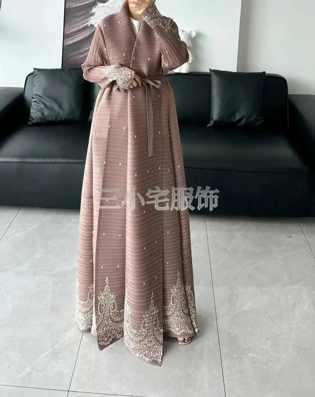 Autumn and Winter New Abaya Fashion Lapel Pleated Long Sleeved Cardigan Windbreaker Jacket Saudi Abayas for Women - Lootquake