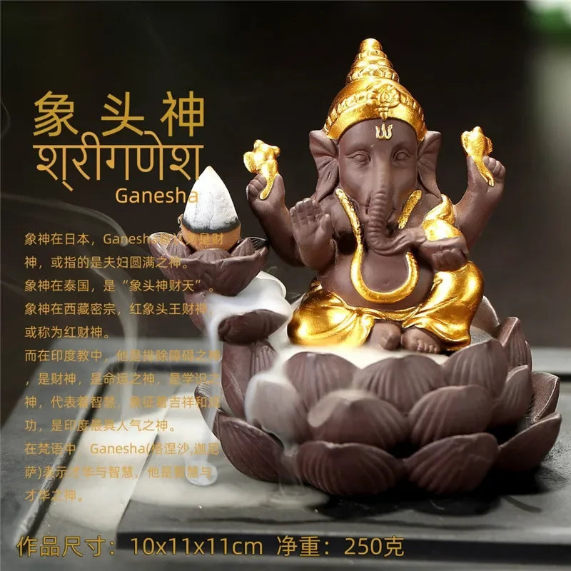 Escultura artesanal de arenisca, meditación sentada, estatua de Buda, escultura de elefante Ganesha, quemador de incienso, decoración Feng Shui,