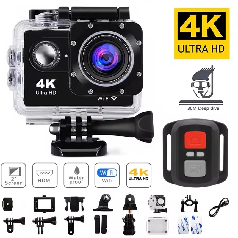 Cámara de acción 4K 1080P/30FPS WiFi 2.0" 170D, impermeable, subacuática, para casco, grabación de video, cámaras deportivas, minicámara para exteriores