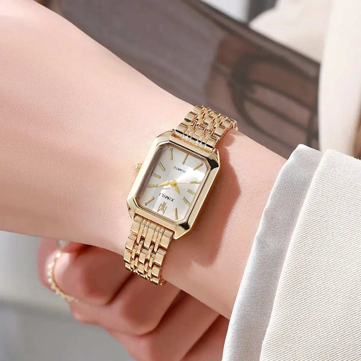 Women Watches Business Luxury Ladies Fashion Quartz Watch Simple Scale Square Quality Gold Plated Stainless Steel Folding Clock - Lootquake