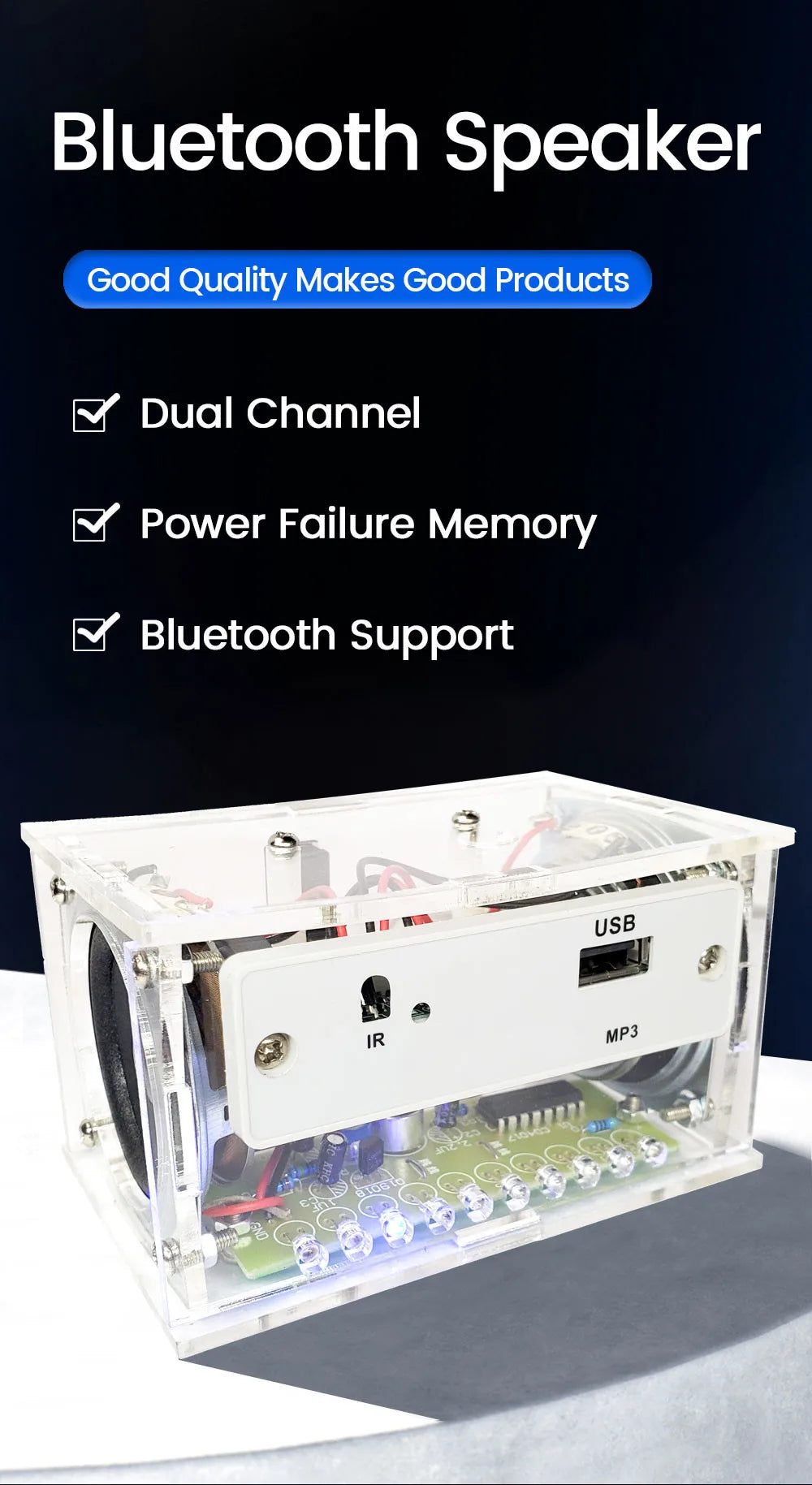 Kit de altavoz Bluetooth para bricolaje, electrónica, proyecto de soldadura, práctica de soldadura, ensamblaje, kit electrónico para bricolaje, componente, altavoces de 2 x 3 W