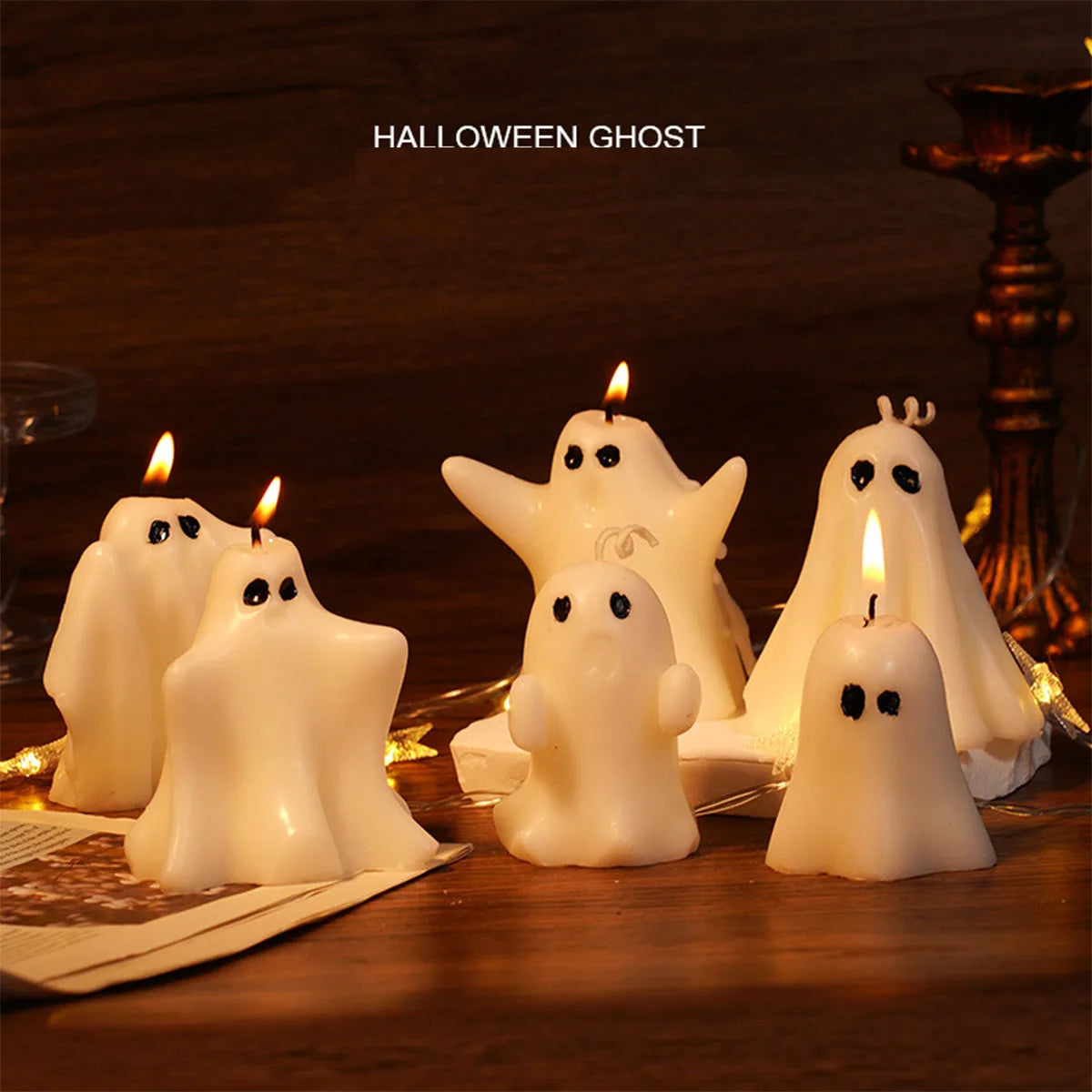 Halloween White Ghost Fragrance Candle Horror Gift Candle Tea Lantern Gothic Room Decoration Dining Table Party Bedroom