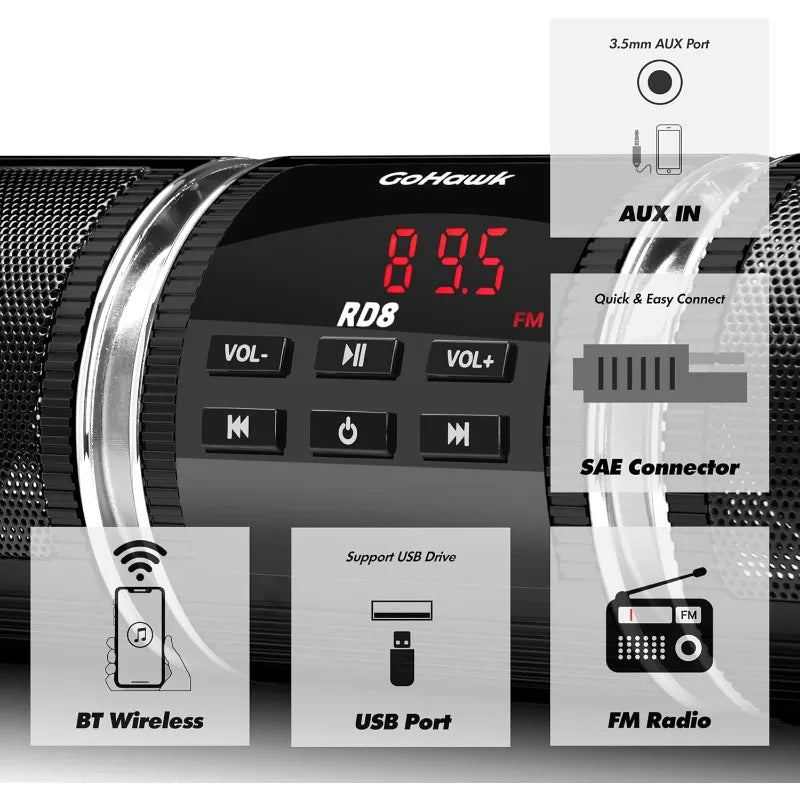 Altavoz estéreo con Bluetooth para motocicleta, reproductor de música MP3, amplificador, radio FM USB para bicicleta y scooter.