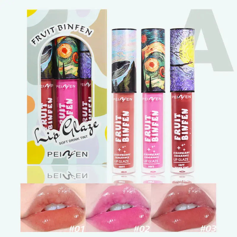 Lot de 3 gloss à lèvres effet miroir, hydratant et éclaircissant, effet peinture à l'huile, baume à lèvres hydratant et nourrissant au goût de fruits