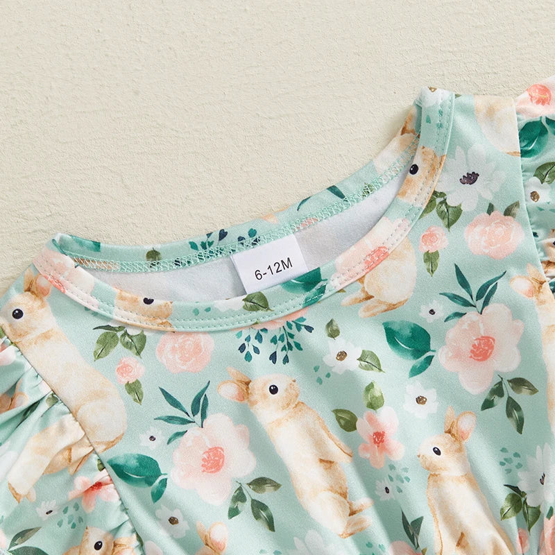 Baby Girl Easter Outfit Pink Floral Print Ruffle Sleeve Round Neck A-Line Dress for Spring and Summer Celebrations - Lootquake