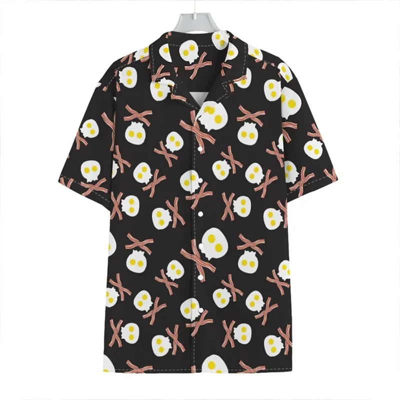 Funny Fried Egg Pattern Print Hawaiian Shirts For Men Summer Short Sleeve Holiday Beach Shirt 3d Print Mens Blouse Shirt - Lootquake