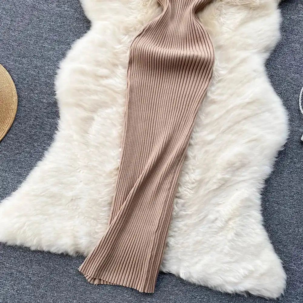 Summer V Neck Knit Sexy Strap Dress Women Elatic Waist Bodycon Sundress Female Beach Backless Maxi Long Dress - Lootquake