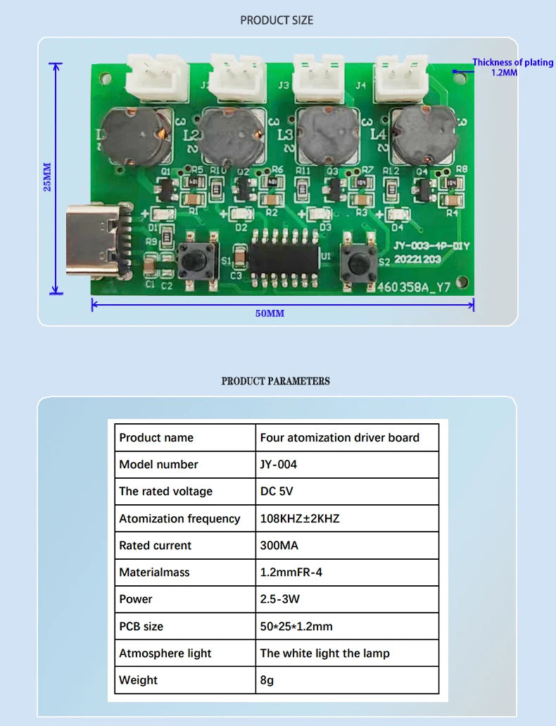 TYPE-C USB Mini Humidifier DIY Kits DC 5V Mist Maker And Driver Circuit Board Fogger Atomization Film Atomizer Sheet Oscillating