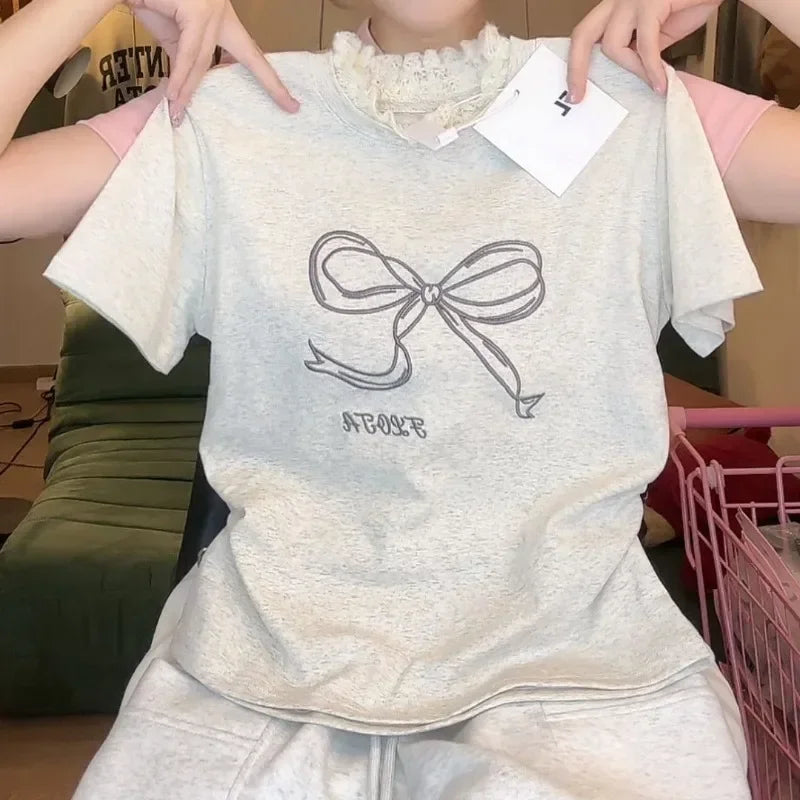 2024 Summer Kawaii Sweet Y2k Crop Tops Woman Casual Slim Long Sleeve Blouse Solid Korean Fashion Bodycon Pullover Office Lady - Lootquake