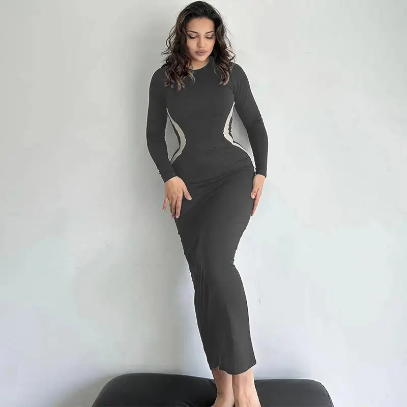 Vestido negro ajustado de manga larga para mujer, estilo Hawthaw, para otoño e invierno, para fiestas y clubes, artículos al por mayor para negocios, 2023