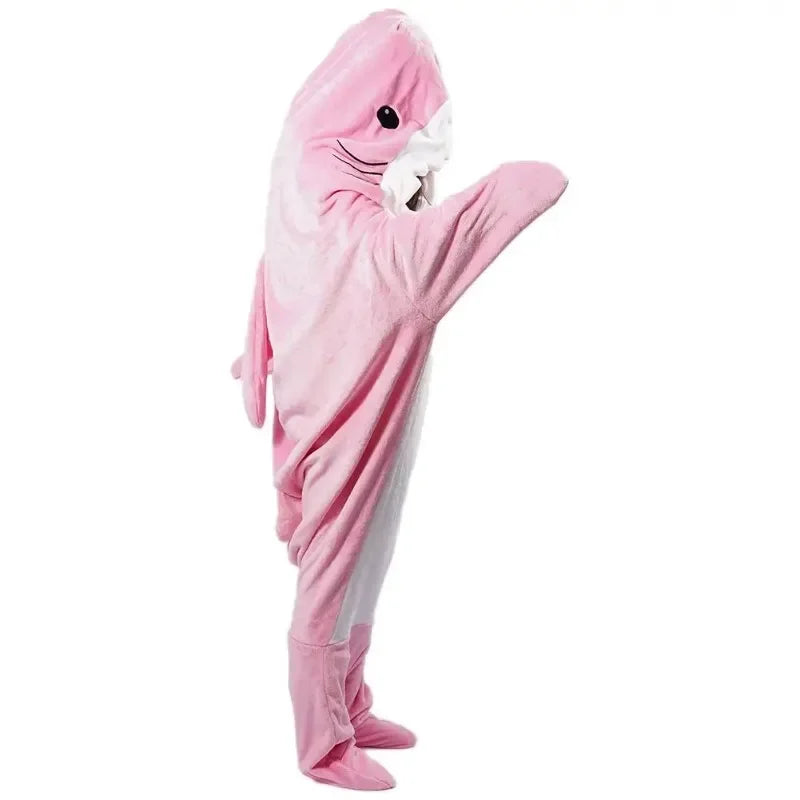 Shark Blanket Adult Cartoon Sleeping Bag Shark Onesie Sleeping Bag Pajama Hooded Warm Flannel Funny Homewear Winter Warm Blanket