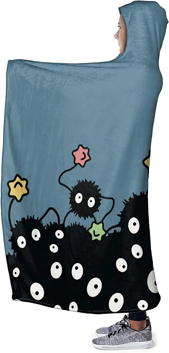 Soot Sprites Hooded Wearable Blanket for Adults Teens Kids Super Soft Comfy Warm Plush Throw Tv Blanket Wrap Robe Hoodie Cover