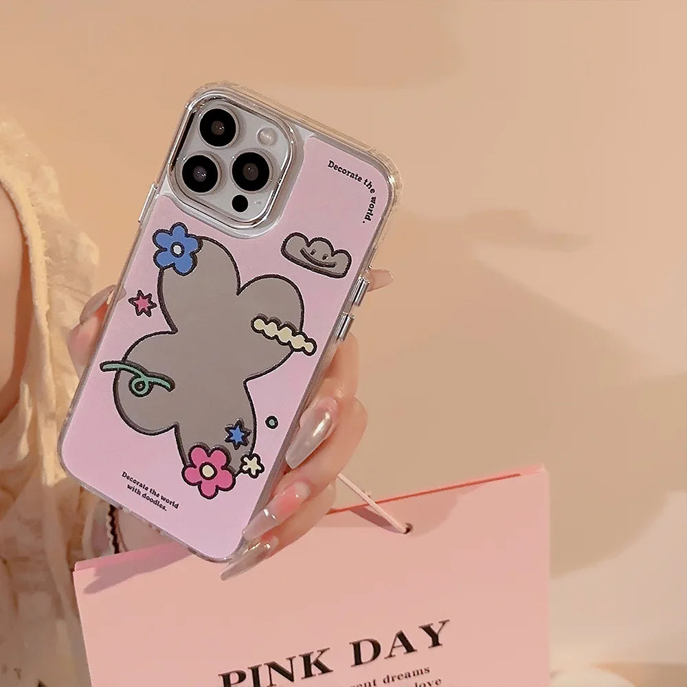 Estuche para iPhone con espejo de maquillaje y cadena, con diseño de flores, galvanizado