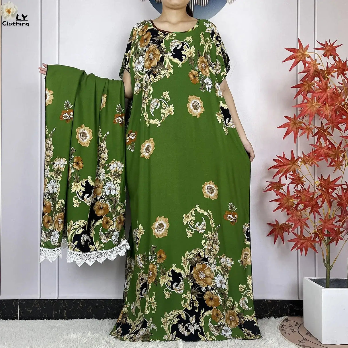 2024 Latest Muslim Sets Women Clothing Cotton Floral Loose Dashiki Long Dress African Abaya Dubai Traditional Islamic Clothing