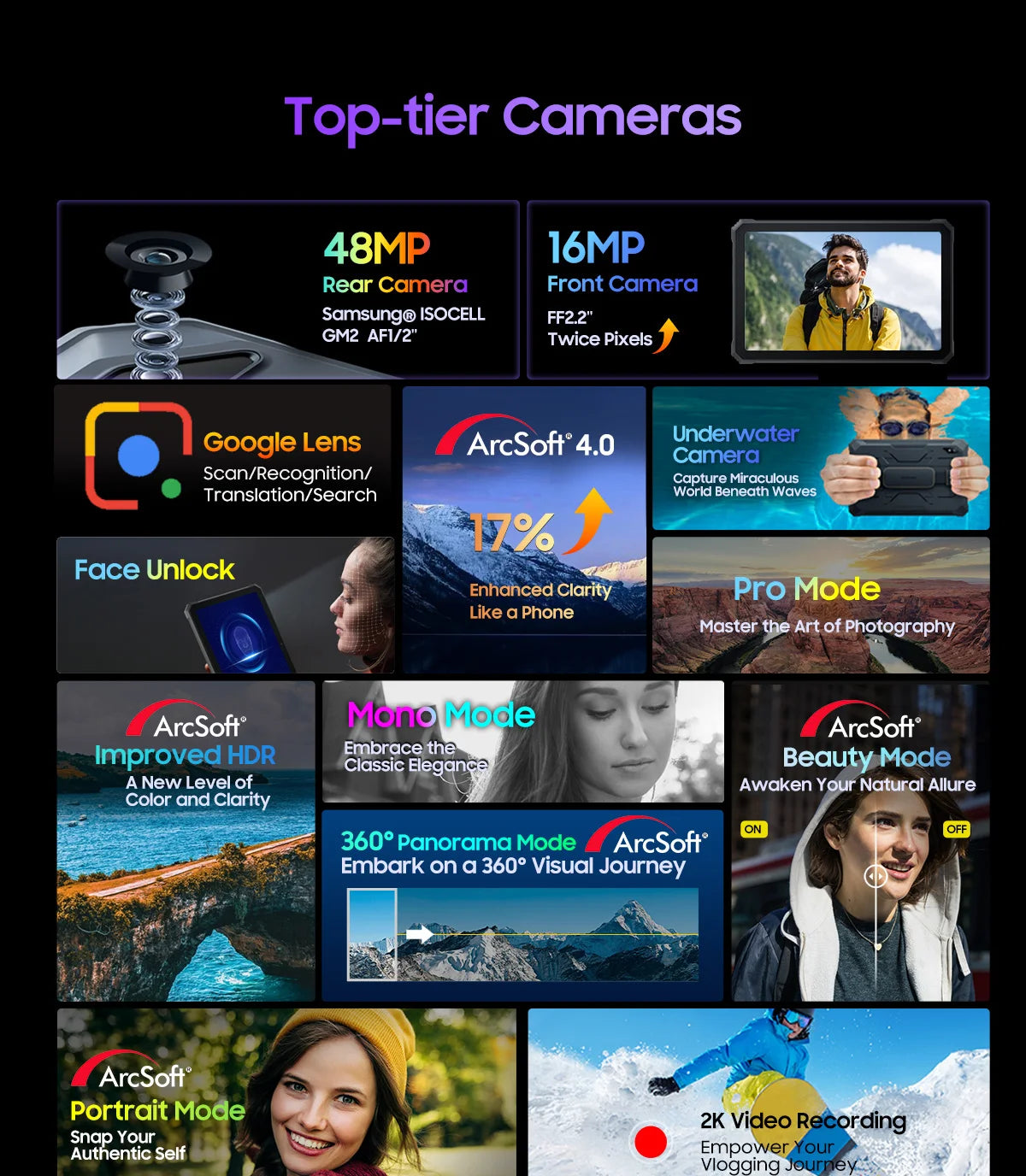 Tablette PC Blackview Active 8 Pro 16 Go 256 Go Batterie 22 000 mAh Android 13 Écran 2,4 K 10,36 pouces Caméra 16 Mpx + 48 Mpx Tablette robuste