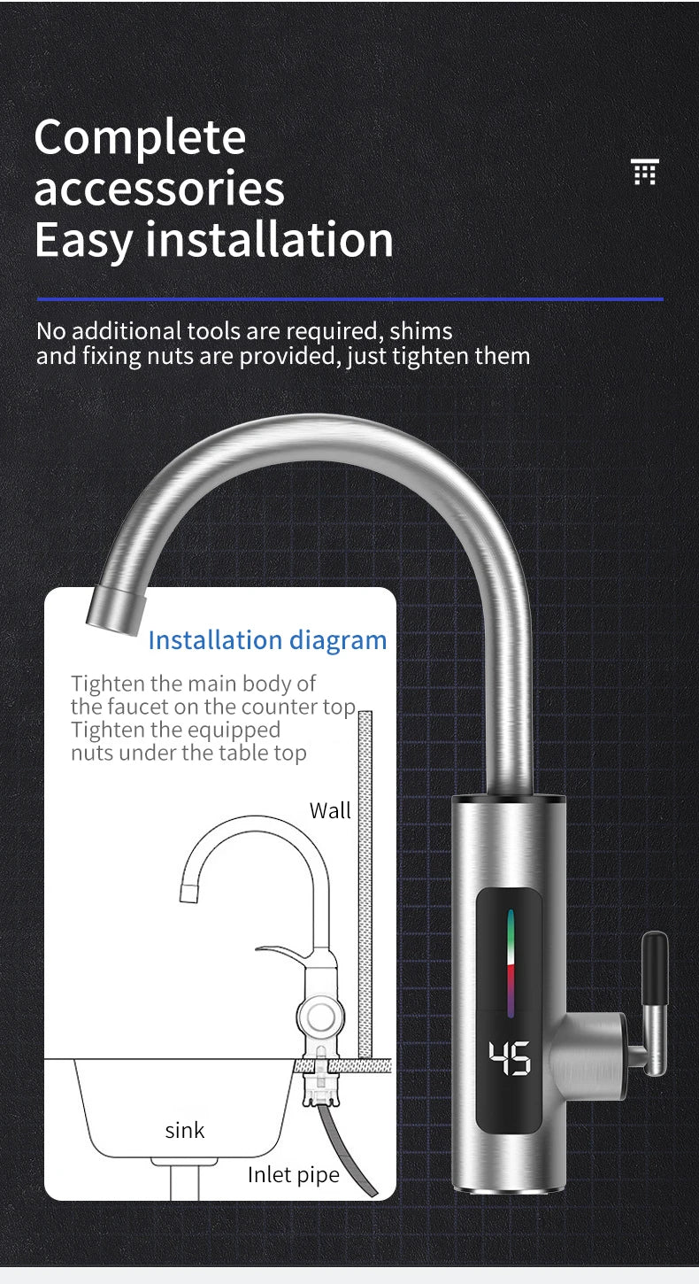 Chauffe-eau électrique de cuisine 3000 W 220 V, robinet instantané en acier inoxydable pour eau chaude et froide