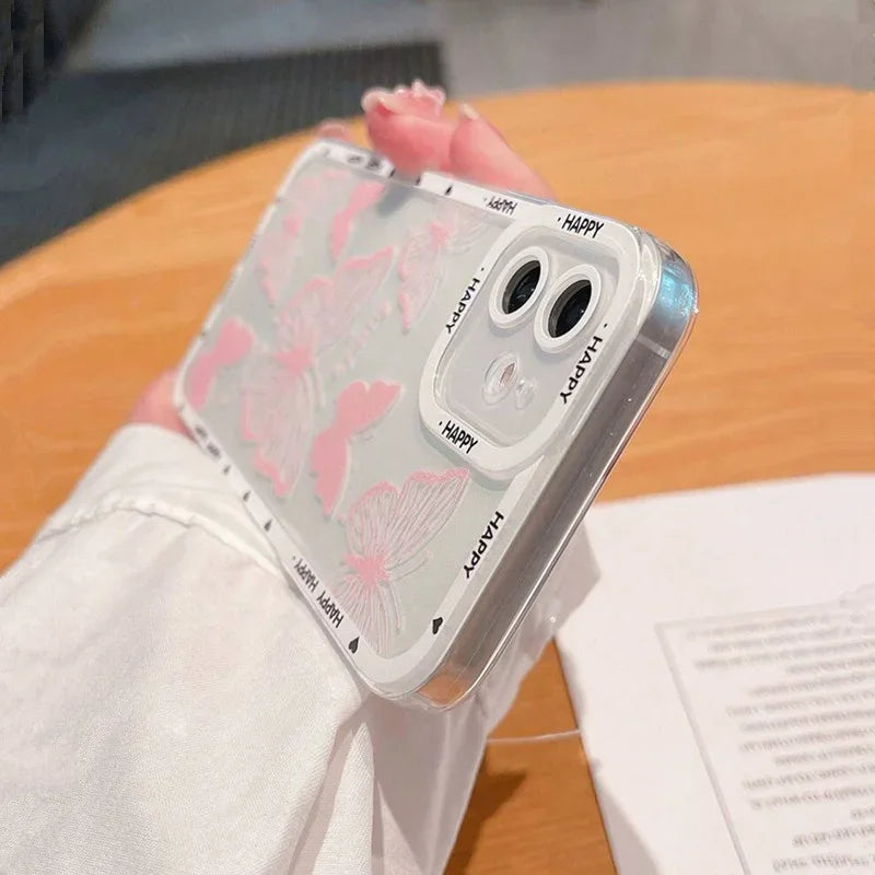 Bonita funda para teléfono con estampado de mariposas rosas