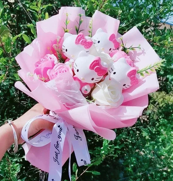 Hello kitty cartoon cute bouquet gift wholesale Valentine's Day birthday gift Kawaii anime doll bouquet for girlfriend new style - Lootquake