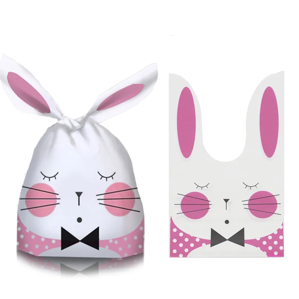 50Pcs Easter Rabbit Ear Bags Cookie Candy Gift Plastic Bags Pouch Baking Packaging for Biscuits Easter Decoration 2024 Birthday - Lootquake