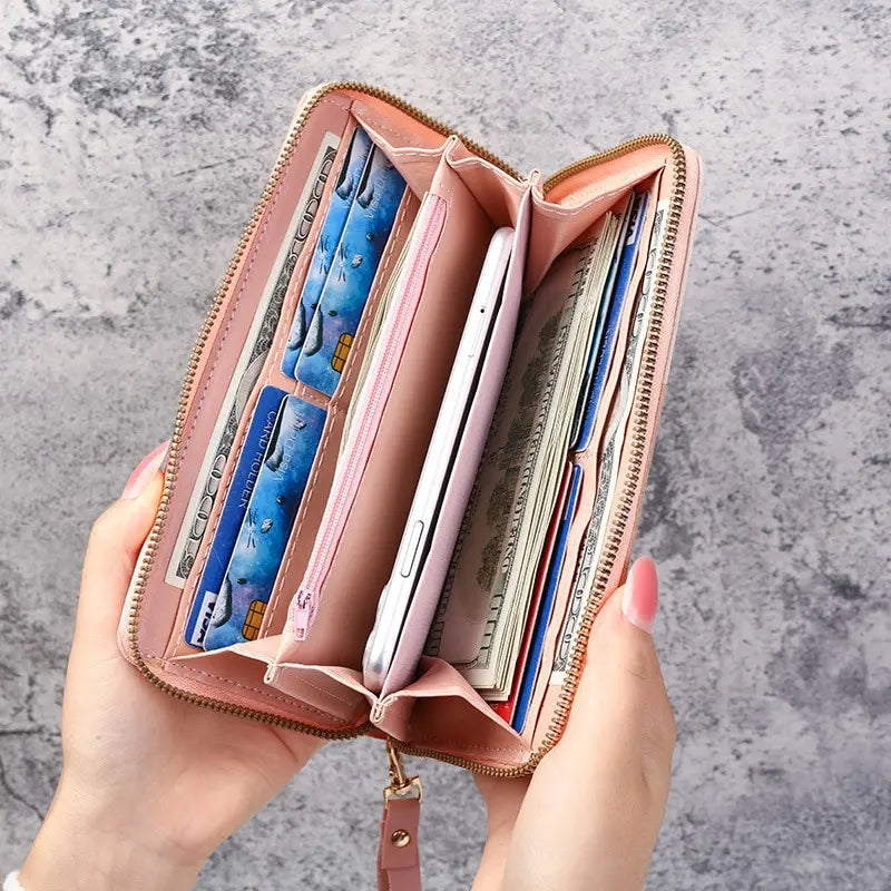 Fashion Zipper Wallets Womens Long Purses Handbags Coin Purse Cards Holder PU Leather Billfold Wallet - Lootquake
